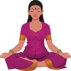 Indian woman meditating, Indian priestess is sitting and doing meditation