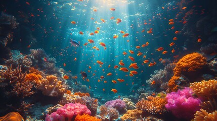 Vibrant underwater coral reefs with tropical fish for a lively and colorful wallpaper. AI generate illustration - obrazy, fototapety, plakaty