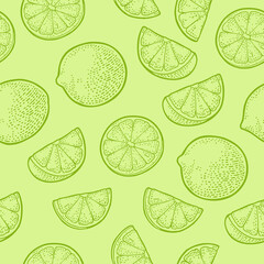 Seamless pattern fresh whole and slice lime. Isolated on white - 786567106