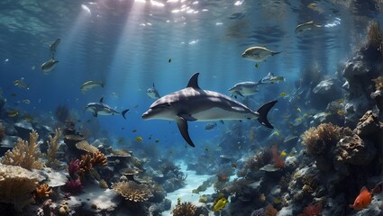 fishes and sharks in water 