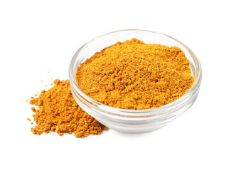Curry powder in bowl isolated on white