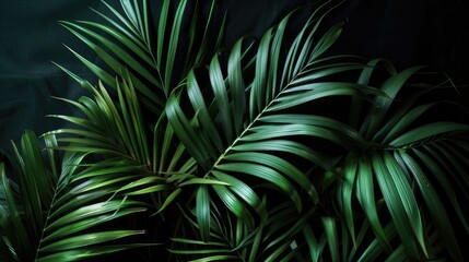 palm leaves against a sleek black backdrop.