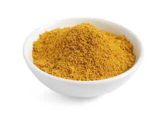 Dry curry powder in bowl isolated on white