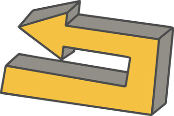 Hand drawn doodle arrow. Pencil yellow line sketch. Curve design element. Outline sign of cursor. Graphic vintage mark and bold silhouette