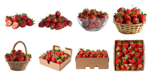 Set of strawberry png mockup in 3d without backoground for decoration.