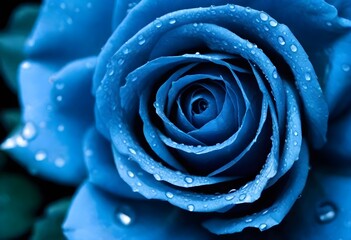 Close-up of a blue rose with water droplets on its petals