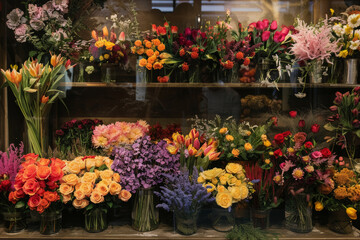 Fototapeta na wymiar Floral Shop Display with Seasonal Variety