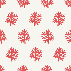 Ocean seamless pattern with red corals on white background