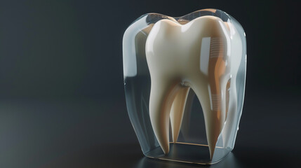 a tooth enclosed in a glass shield, emphasizing the concept of dental protection.