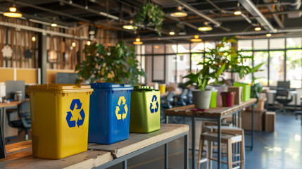 Modern Office Space with Recycling Bins