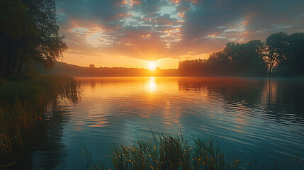 sunset over the river