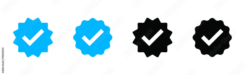 Fototapete Verified badge icon tick symbol Vector blue verification badge approved check mark icon - Quality certify icon . official account profile verify	
