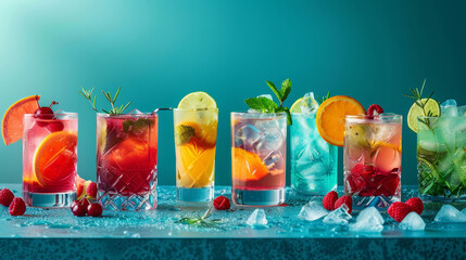 Colorful Mocktails Assortment With Fresh Ingredients