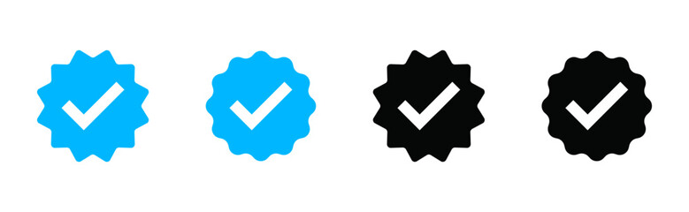 Verified badge icon tick symbol Vector blue verification badge approved check mark icon - Quality certify icon . official account profile verify	

