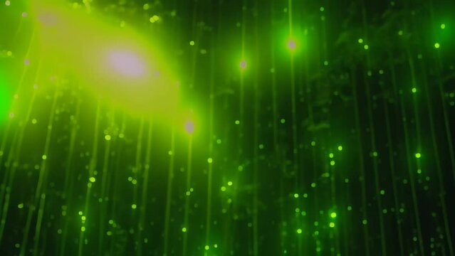 An eye-catching photograph capturing a vibrant green and yellow background adorned with sparkling stars and shimmering lights, Digital code raining down in a matrix style