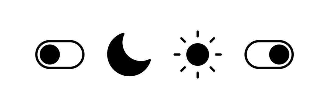 On Off toggle switch buttons. day night switch toggle - dark mode, light mode switch button - sun and moon icons	
