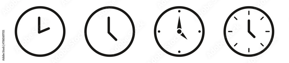 Aufkleber time and clock icons set in flat style, timer symbol watch later sign in filled, line, outline icon for ui apps and website	
