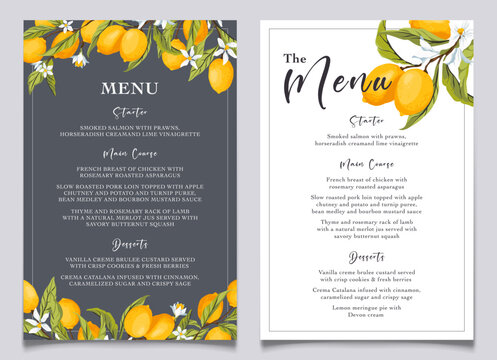 Lemon summer wedding card menu, citrus bridal menu