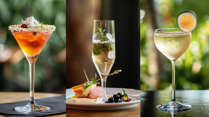 Elegant Cocktails with Culinary Garnishes Selection
