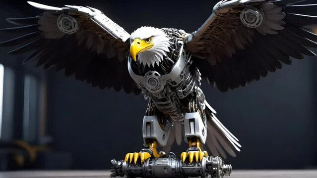 Robotic eagle,unreal engine render, wires and gears, photorealistic