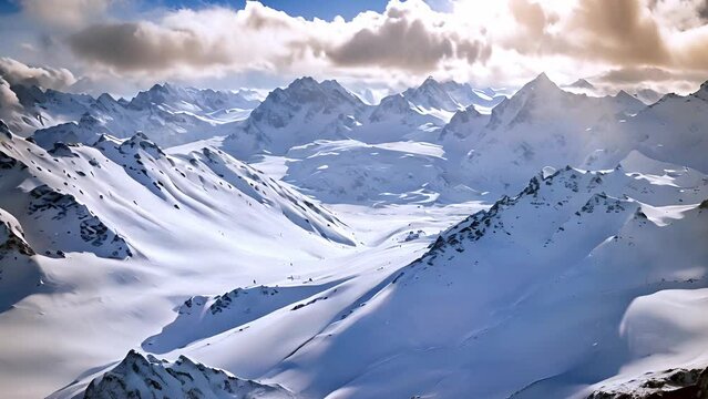 Aerial view of high snowy mountains