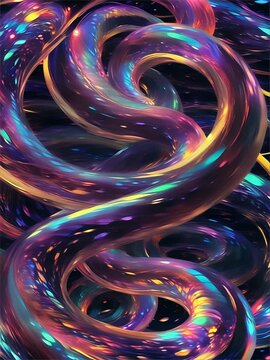 an abstract painting of a colorful snake