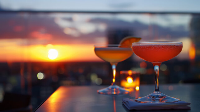 Sunset Ambiance at Rooftop Bar with Elegant Cocktails