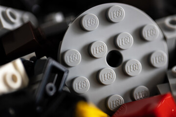 Fototapeta premium siegen, nrw, germany - 16 04 2024: different lego bricks on a stack