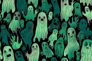 AI-generated illustration of ghosts in shades of green and black