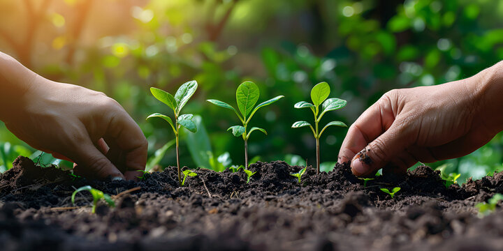 Planting Tiny Seeds That Blossom into Money Farmer's hand planting seeds of corn tree in soil Agriculture Growing or environment concept close up of a person's hand planting seeds in a garden 