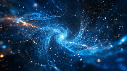Galaxy, swirling with stars and cosmic dust in a vast blue space. - obrazy, fototapety, plakaty