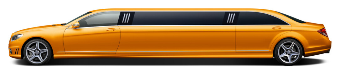 Modern yellow limousine on a transparent background in png format.