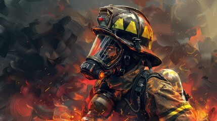 Watch as our fireman swiftly turns off the fire, showcasing bravery and teamwork in a critical moment - obrazy, fototapety, plakaty
