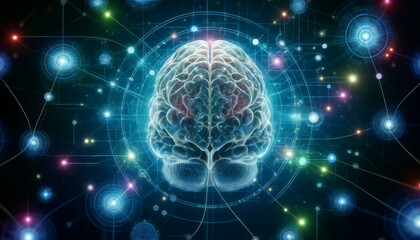 Fototapeta premium Dynamic Brain Network with Fiber-Optic Illumination in Digital Space