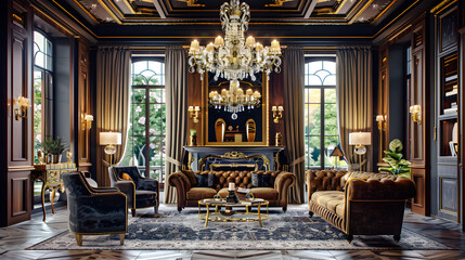 Stunning Display of Luxury: Opulent Interior Design Fusing Classic and Contemporary Elements - obrazy, fototapety, plakaty