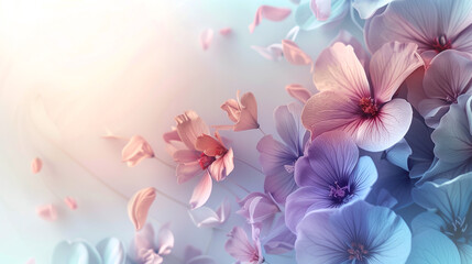Light background with delicate, pastel flowers arranged asymmetrically. 