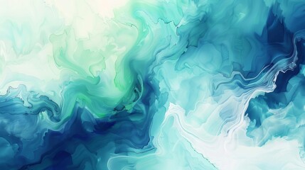 vibrant abstract watercolor background with dynamic brushstrokes in blue and green hues fluid illustration - obrazy, fototapety, plakaty