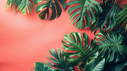Minimalist Summer Vibes with Philodendron Leaves - obrazy, fototapety, plakaty