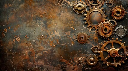 vintage steampunk gears and cogs on a grunge metal background industrial machinery concept