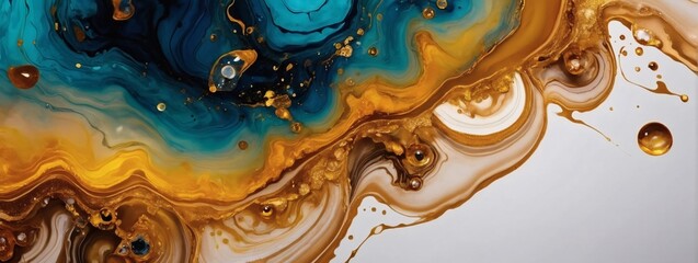 Opulent Alcohol Ink Art Stylish Gold Banner Abstract Background Wallpaper.