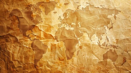 vintage world map on aged paper texture background antique cartography concept - obrazy, fototapety, plakaty