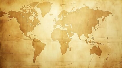 Fototapeta na wymiar vintage world map on aged paper texture background antique cartography concept