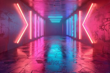 A neon tunnel with red and blue lights