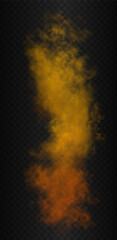 Vertical gradient yellow, orange and red colors fire smoke cloud. Vector realistic blaze, flame or flicker isolated on the semi transparent dark background