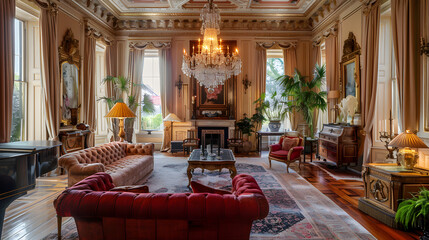 Fototapeta na wymiar Stunning Display of Luxury: Opulent Interior Design Fusing Classic and Contemporary Elements