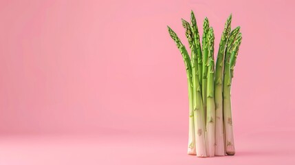 Asparagus A photorealistic illustration against pastel pastel pink background with copy space for text or logo, beautifully illuminated by studio lighting