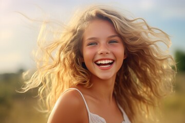 Face portrait of a smiling blond girl