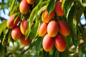 Mango on a branch, closeup view