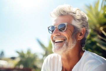 Gray haired smiling businessman face. Rich 60 years old happy senior man