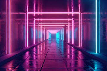 A neon colored tunnel with a blue and pink light